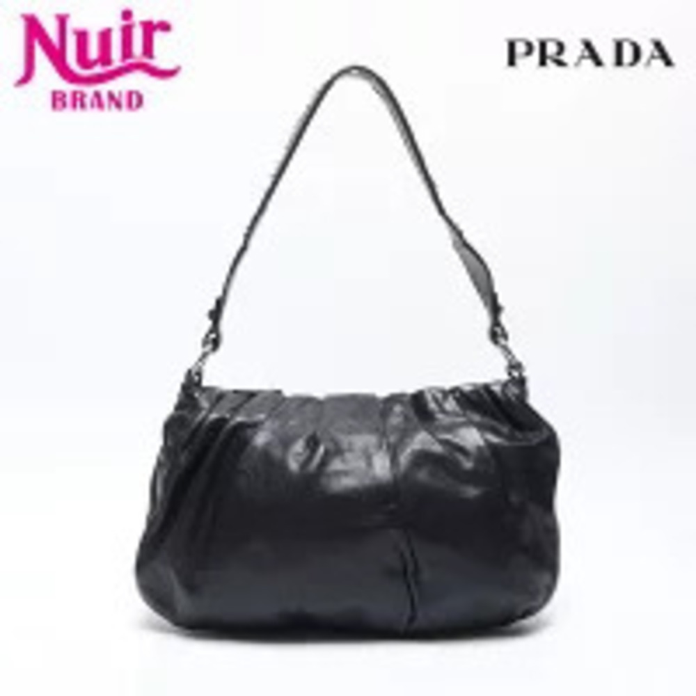 Prada Triangle Logo One Shoulder Hobo Soft Leather Shoulder Bag Black